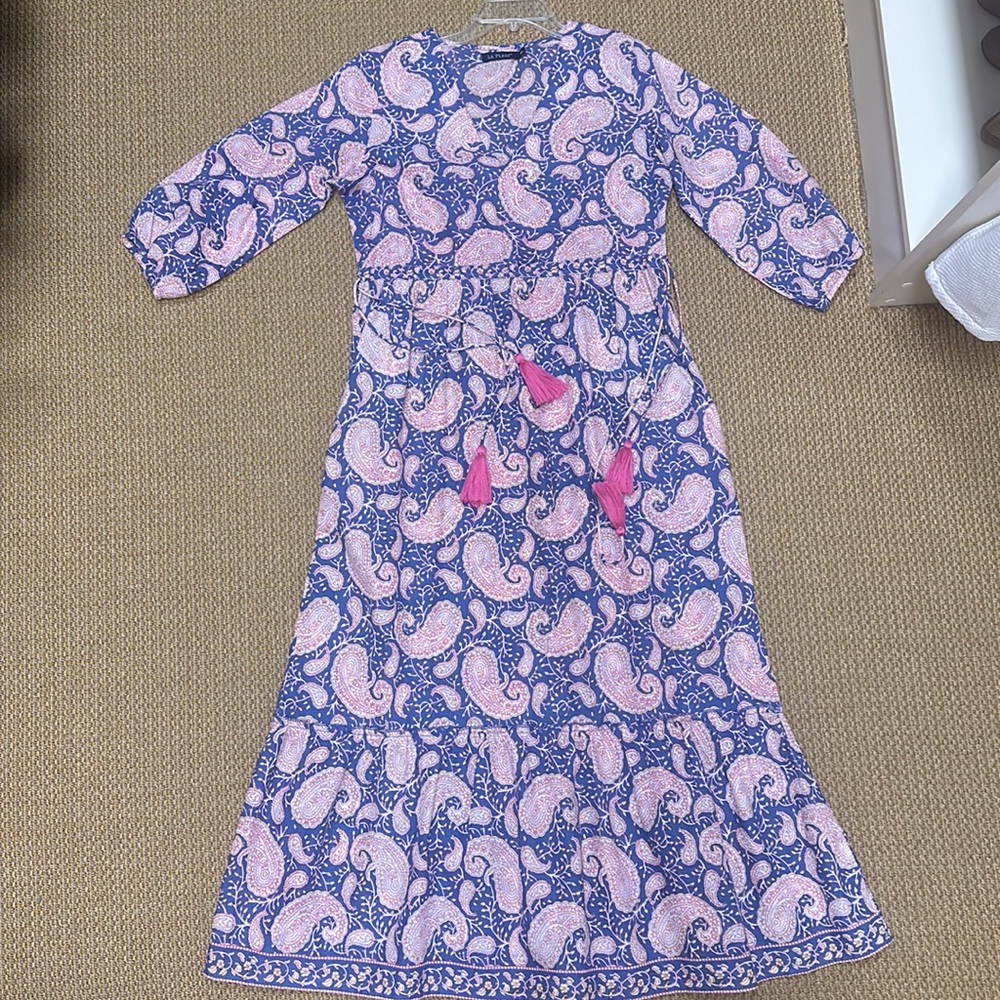 La Plage Pink and Blue Paisley Maxi with pink tassels; XS - Picture 6 of 6